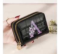 1 pièce Portefeuille polyvalent à fermeture éclair double avec motif d'initiale de A à Z, porte-cartes graphique à plusieurs compartiments pour ranger les cartes, fournitures scolaires, idéal pour la 