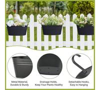 1 pièce Pot de plante en métal noir avec doubles crochets, jardinière suspendue ovale, convient pour le balcon, la clôture, la fenêtre, le porche et la terrasse, pot de plantation de jardin extérieur,