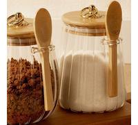 1 pièce Pot de stockage hermétique transparent à rayures verticales, récipient alimentaire de cuisine ménagère pour les épices, le sel, le sucre, le café, le thé, 750 ml, 650 ml Taille UniqueVerre