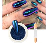1 pièce Poudre à ongles bleue changeant de couleur selon la chaleur, pigment à ongles chrome irisé holographique, poudre métallique à friction, décoration pour nail art DIY en gel UV, comprend 1 pince
