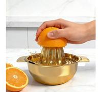 1 pièce Presse-agrumes manuel en acier inoxydable doré/Presse-citron orange pamplemousse, presse-agrumes facile à utiliser, avec récipient en forme de bol, 2 becs, design de bol, facile à nettoyer, co