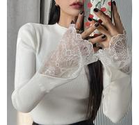 1 pièce Pull femme ajusté avec patchwork en dentelle, vêtements d'automne L,M,S,XL,XSFruits & légumesTricots