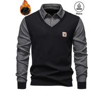 1 pièce Pull tricoté décontracté à col polo, motif de cerf bleu clair, 2 en 1, manches longues, peut être porté à l'intérieur ou à l'extérieur, pour hommes, automne/hiver L,M,S,XL,XXLBlocs de couleur,