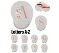 1 pièce Repose-poignet de souris ergonomique en EVA gris, imprimé avec un motif floral rose doré et des lettres de l'alphabet de A à Z. Matériau en mousse à mémoire de forme antidérapant, confortable 