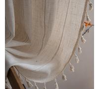 1 pièce Rideau de chambre à coucher beige simple à texture de lin, décoration de maison moderne nordique avec design de franges fait main. Convient pour la chambre à coucher, la cuisine, la salle à ma