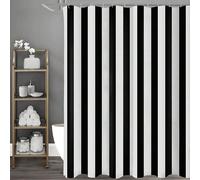 1 pièce Rideau de douche à imprimé floral de style campagnard - rayures vertes et blanches avec motif floral, rideau de salle de bain en polyester de haute qualité, sans crochets à percer, lavable en