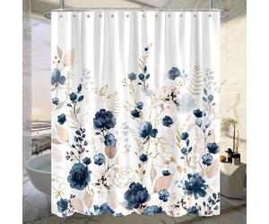 1 pièce Rideau de douche à motif floral bleu aquarelle, convient pour la salle de bain, le style ferme et de jardin. Rideau de douche imperméable. Décoration de salle de bain, décoration d'automne, ac