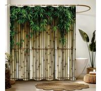 1 pièce Rideau de douche en feuille de bambou et roseau - Haute qualité en polyester avec impression numérique florale pour la décoration de salle de bain, sans besoin de percer des trous, lavable en 