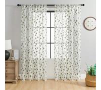 1 Pièce Rideau De Fenêtre Brodé, Poche De Tige, Adapté À Toutes Les Scènes Modernes Et Simples, Motifs De Feuilles Brodées, Avec Poche, Faux Lin, Rideau Léger Semi-transparent Floral, Adapté À La Sall