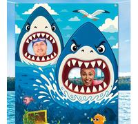 1 pièce Rideau de porte plat 2D, décor de fête thème requin, convient pour fête d'anniversaire thème requin, photographie d'été amusante, décor de photographie monde sous-marin, convient pour décor th