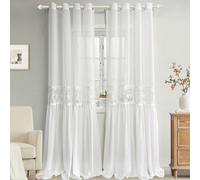 1 pièce Rideau en mousseline de soie blanc avec pompons brodés, style princesse avec fente et dentelle, rideau de décoration de mariage pour chambre à coucher et salon 55"L x 102"L (140 x 260 cm),55"L