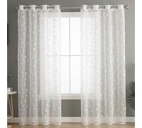 1 pièce Rideau transparent brodé, adoucit la lumière, perforé, avec œillets, rideau filtrant semi-transparent, convient pour la maison ou le bureau, couleur unie, style de ferme pour le salon, la cham