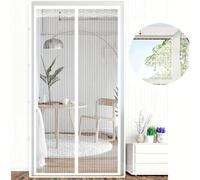 1 pièce Rideau voilage blanc rayé magnétique avec bordures à motif de dentelle brodée, design à rayures verticales, diviseur de pièce multifonctionnel anti-insectes pour salon, chambre à coucher, cuis