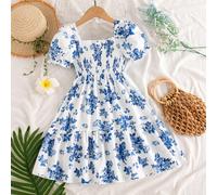 1 pièce Robe à bretelles fines avec imprimé floral mignon "Dopamine Vacation" pour filles. Robe de plage à la mode, convient pour les sorties d'été et les vacances 6Y,7Y,4Y,5YPlantesPolyester