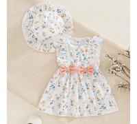 1 pièce Robe à col rond sans manches pour bébé fille nouveau-né avec dentelle fleurie et nœud papillon. Douce et confortable, convient pour la maison, le port quotidien et les activités extérieures au