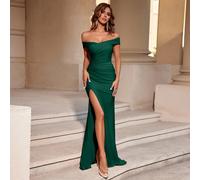 1 pièce Robe de soirée boule à épaules dénudées, froncée, avec fente à l'ourlet. Robe de cocktail élégante semi-formelle pour soirée, anniversaire, mariage, remise de diplôme, dîner, bal de promo, été