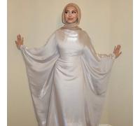 1 pièce Robe de soirée pour femme, taille cintrée, manches papillon, design perlé brillant, satin subtil brillant, silhouette ajustée, manches oversize, abaya de couleur unie élégante, convient pour l