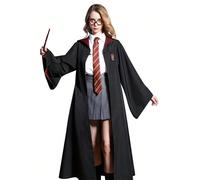 1 pièce Robe de style Warner Bros. ou Maison : Robe longue noire avec col rouge, emblème brodé de tête de dragon, design réaliste d'uniforme scolaire, combinant une ambiance de campus à la mode et mag
