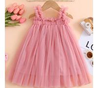 1 pièce Robe de tutu de princesse en dentelle mignonne pour jeune fille avec robe en tulle bouffant et détail floral 3D, sans manches pour fête, plage, anniversaire, printemps et été. 6Y,7Y,18-24M,2-3