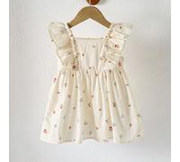 1 pièce Robe décontractée à manches courtes tout imprimée pour petite fille, tenue d'été polyvalente, tout-petits et enfants en bas âge 4Y,5Y,6-9M,9-12M,18-24M,2-3YFloral,PlantesÉtoffe