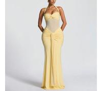 1 pièce Robe élégante de fête pour femmes grandes tailles avec bretelles fines, dos nu et taille cintrée. Robe de vacances avec patchwork en maille. Robe de plage élégante grande taille pour mariage a