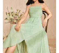 1 pièce Robe élégante en mousseline de soie à fines bretelles pour adolescente avec taille froncée et jupe évasée, vert menthe, convient pour le quotidien, les fêtes, les mariages, les demoiselles d'h