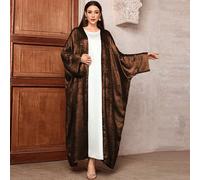 1 pièce Robe kimono ouverte en satin brillant à manches chauve-souris pour femmes, abaya, kaftan, robe islamique, manteau long, tenue modeste pour le printemps Taille UniqueUnicoloreTissu tissé