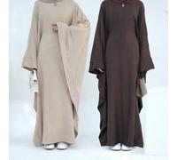 1 pièce Robe longue élégante et quotidienne de couleur unie avec manches chauve-souris et bande à la taille, robe longue modeste et gracieuse, adaptée à un port quotidien, des fêtes, des voyages et la