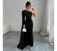 1 pièce Robe maxi élégante pour femmes avec décor floral 3D, épaule unique et taille ceintrée, tenue d'automne L,M,S,XLBlocs de couleur,UnicoloreTissu tricoté