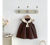 1 pièce Robe sans manches style académie vintage princesse avec volants et nœud pour bébé & petite fille, saison estivale de la rentrée scolaire (taille petit) 4Y,9-12M,12-18M,18-24M,2-3YBlocs de coul