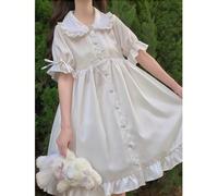 1 pièce Robe style Lolita avec col Peter Pan, nœud papillon, manches bouffantes et ourlet à volants, convient pour le port quotidien en été, Halloween, printemps et automne L,M,S,XL,XSUnicoloreTissu e