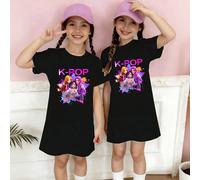 1 pièce Robe t-shirt à manches courtes pour filles préadolescentes, style mode décontracté, personnalisée, chic minimaliste, personnage de groupe virtuel de style K-POP, imprimé graphique de slogan de