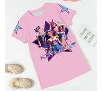 1 pièce Robe t-shirt à manches courtes pour préadolescentes, style créatif et décontracté, personnalisé, rafraîchissant, chic, minimaliste, cool, avec imprimé graphique coloré d'un groupe virtuel de f