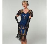 1 pièce Robe vintage années 1920 pour femme en maille à volants avec manches courtes et sequins. Robe élégante de cocktail, semi-formelle, pour mariage ou bal. Parfaite pour un anniversaire, une remis