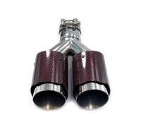 1 Pièce Rouge Brillant En Fiber Carbone Argent Tuyau Double Queue D'échappement Tuyau D'échappement Pointe Silencieux Pour Universel D'Échappement(57mm in-89mm out)