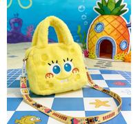 1 pièce Sac à bandoulière en peluche mignon Spongebob SquarePants, sac à épaule moelleux et doux de dessin animé avec sangle réglable et poignée supérieure, design carré jaune kawaii avec des détails 