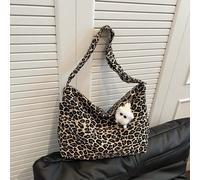 1 pièce Sac à épaule en canevas imprimé léopard de grande capacité, design de fermeture éclair anti-vol, sac bandoulière convenant aux femmes pour le shopping et les voyages, sangle réglable avec brel