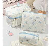 1 pièce Sac à main de maquillage à grand volume avec nœud papillon bleu, style minimaliste multifonctionnel. Sac cosmétique de voyage, sac embrayage pour femme, sac de toilette de voyage esthétique av