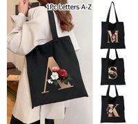 1 pièce Sac à main en canevas imprimé de lettre dorée, mode décontractée, sac à épaule, grand sac fourre-tout pour femmes, sac de voyage pliable et réutilisable. Cadeau idéal pour les camarades de cla