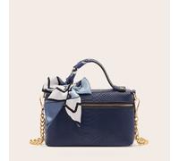 1 pièce Sac à main simple de couleur unie avec motif de grain de serpent de la marque VANESSAMAY&DKMG, livré avec un foulard, convenant à un usage quotidien, sac à main avec nœud pour femmes Taille Un