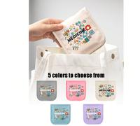 1 pièce Sac à médicaments portable avec motifs de pilules, bouteilles de médicaments et impressions colorées des lettres "Medicane". Organisateur de pilules compact et trousse de premiers soins, avec 