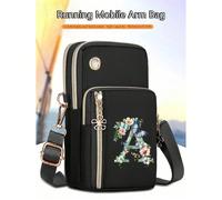 1 pièce Sac bandoulière mini à imprimé floral ombré vert minimaliste à la mode de la lettre A à Z, accessoire pratique pour activités extérieures, pochette de téléphone mini, sac à poignet, sac multic