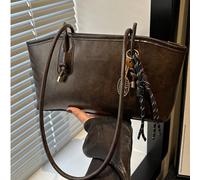 1 pièce Sac de bowling en PU de couleur unie matelassé brun avec fermeture éclair, grand sac fourre-tout, nouveau design à la mode, sac à bandoulière au style vintage, convient pour un usage quotidien
