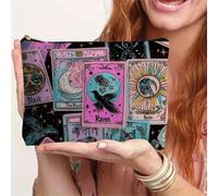 1 pièce, Sac de maquillage avec motif d'impression de lecture de tarot - Style faculté gothique sombre, sac de médecine réutilisable, sac crayon esthétique pour passionné de divination, sac de rangeme