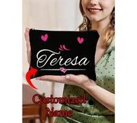 1 pièce Sac de maquillage imprimé avec un motif en forme de cœur et un nom personnalisé, personnalisable selon votre conception exclusive, sac de rangement expressions facialesPolyester