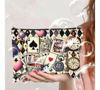 1 pièce Sac de maquillage imprimé thème Alice au pays des merveilles, fermeture éclair, sans parfum, pochette cosmétique de voyage multifonctionnelle, convient aux femmes, Cartoon,Tie dyePolyester
