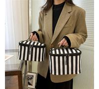 1 pièce Sac de maquillage multifonctionnel pour femmes, sac de rangement de maquillage à fermeture éclair, en polyester mode noir et blanc rayé. Sac de rangement, sac isotherme, sac de voyage pour fem