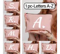 1 pièce Sac de maquillage patchwork avec imprimé lettres, taille petite rose, lettres A-Z, sac de maquillage, sac de toilette portable, cadeau pour la fête des enseignants, sac de maquillage réutilisa