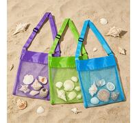 1 pièce Sac de plage en maille de couleur vive (Taille : 22cm X 24cm) - Léger, sangle réglable, design pliable, sac de rangement pour coquillages d'été, convient pour les activités de plein air, les p