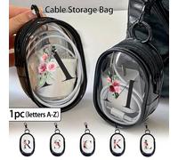 1 pièce Sac de rangement zippé transparent portable mini avec motif de fleurs et lettre. Sac de couple compact et multifonctionnel avec porte-clés pour ranger les écouteurs, les câbles et les petits a
